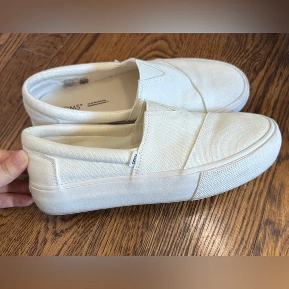 TOMS Women's ALPARGATA FENIX Slip-On Shoes White Washed Canvas Size 8W - Picture 3 of 5